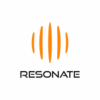 Resonate logo: orange circular waveform comprised of vertical bars above the bold word RESONATE