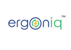 Ergoniq logo: blue wordmark with a circular emblem containing a yellow lightning bolt, followed by green letters.
