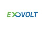 EXOVOLT logo: green and blue wordmark with a looping X motif at the start.