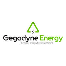 Gegadyne Energy logo with a green triangular emblem and the tagline 'Clinically precise, brutally efficient'.