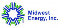 Midwest Energy, Inc. logo: blue and green circular starburst emblem to the left of the blue wordmark.