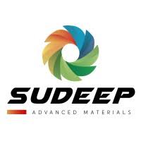 SUDEEP Advanced Materials logo with a multicolor circular swirl above the bold wordmark.
