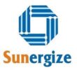 Logo for Sunergize: blue geometric hexagon emblem beside the orange-and-blue wordmark with 'Sun' in orange and 'ergize' in blue.
